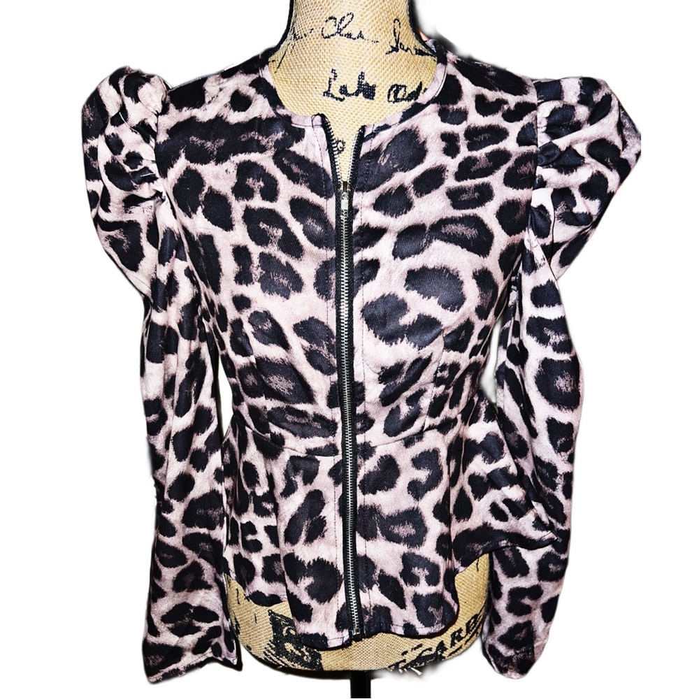 Leopard Puff Sleeve Jacket - Picture 5 of 15
